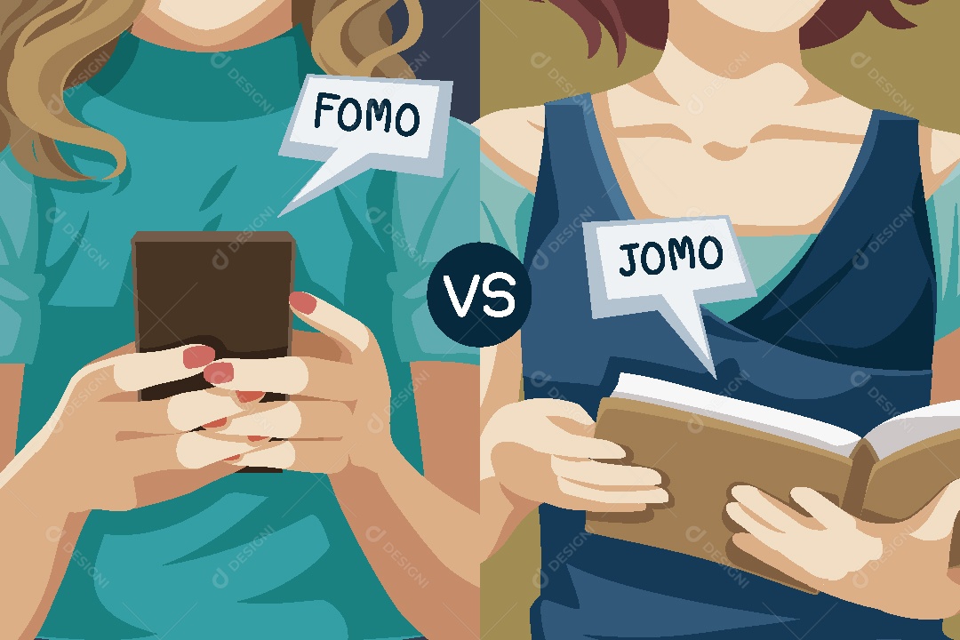 Geração Moderna Fomo vs Jomo Ilustração Vetor EPS