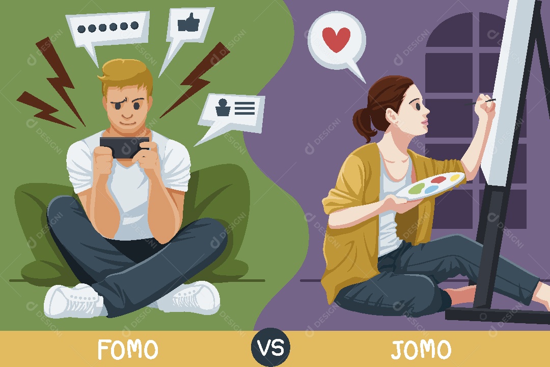 Geração Moderna Fomo vs Jomo Ilustração Vetor EPS