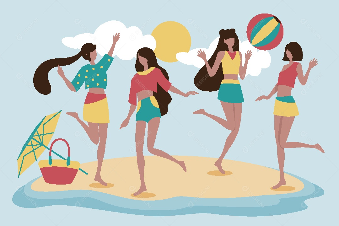 Jovens na Praia ilustração Vetor EPS