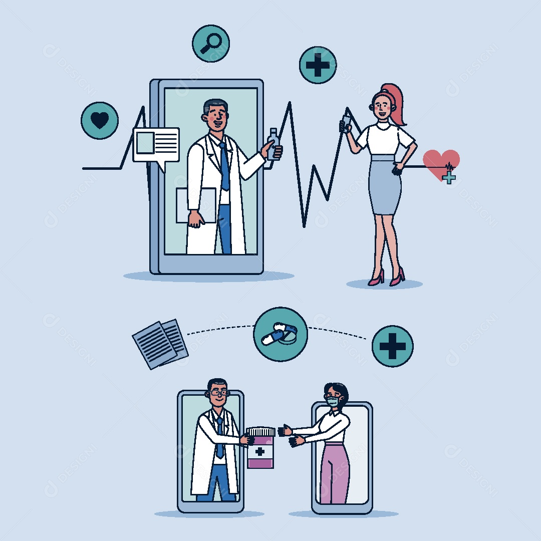 Atendimento Médico Online Ilustração Vetor EPS