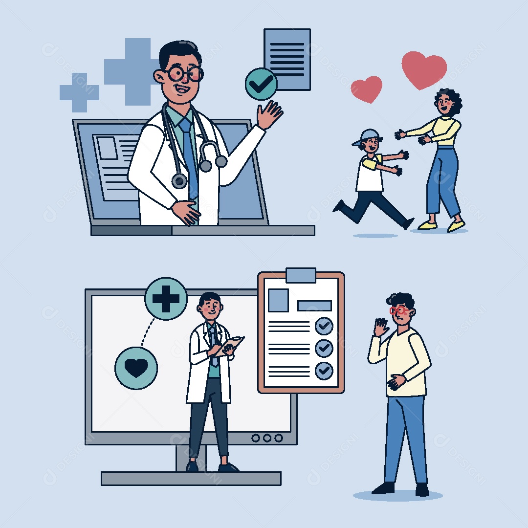 Atendimento Médico Online Ilustração Vetor EPS