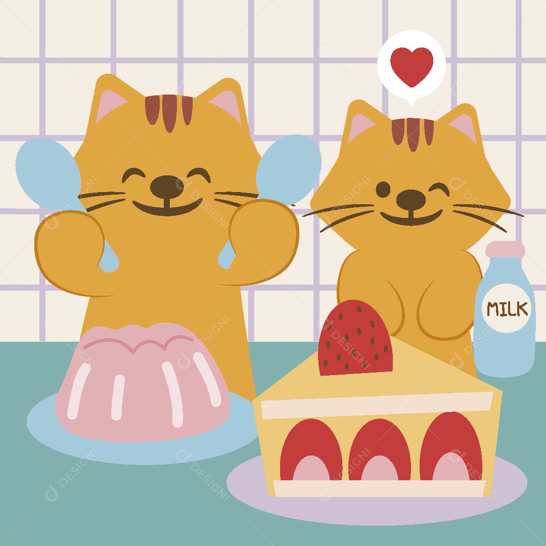 Gatos Comendo Sobremesa Ilustração Vetor EPS