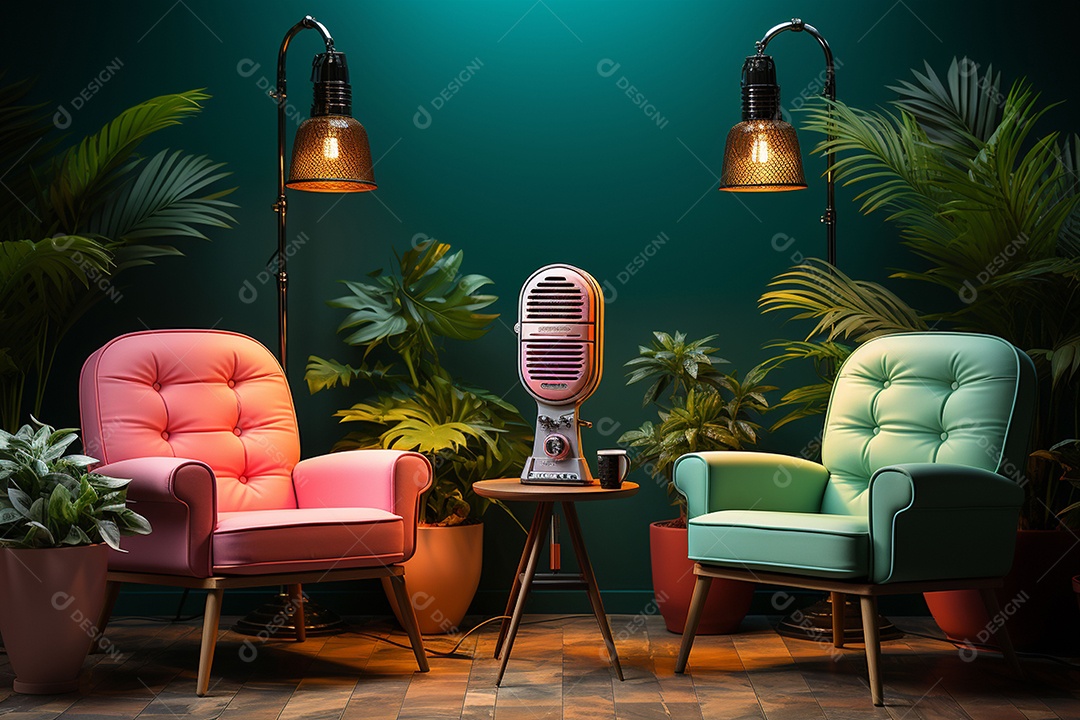 Fórum para gravar podcast fundo colorido