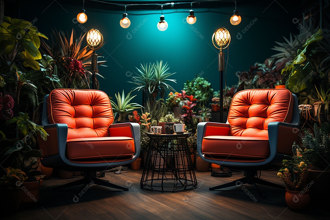 Fórum para gravar podcast fundo colorido