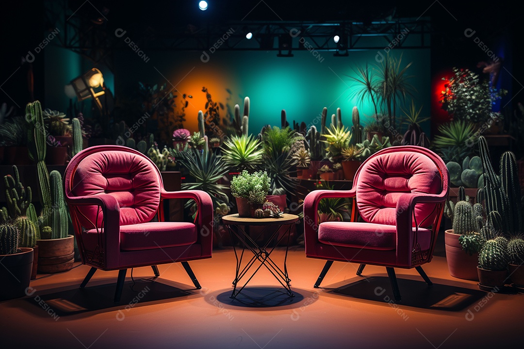 Fórum para gravar podcast fundo colorido