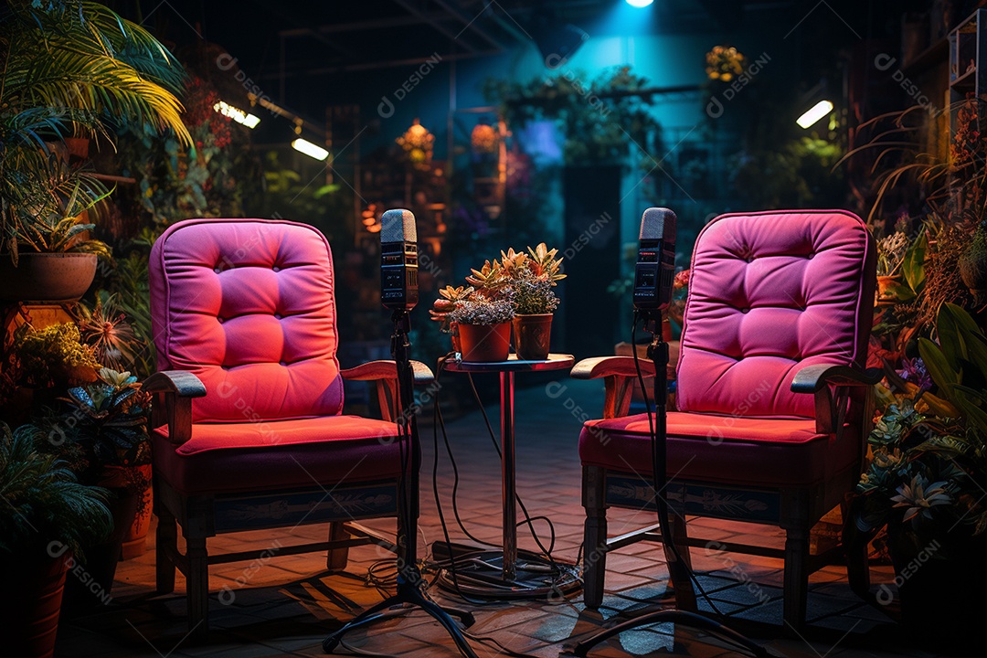 Fórum para gravar podcast fundo colorido