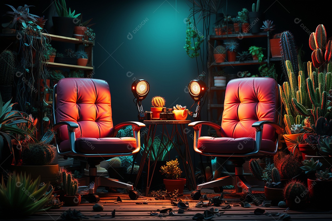 Fórum para gravar podcast fundo colorido