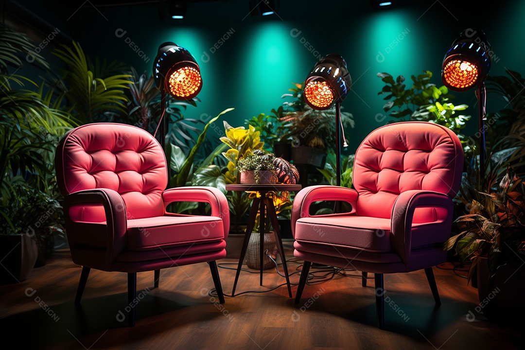 Fórum para gravar podcast fundo colorido