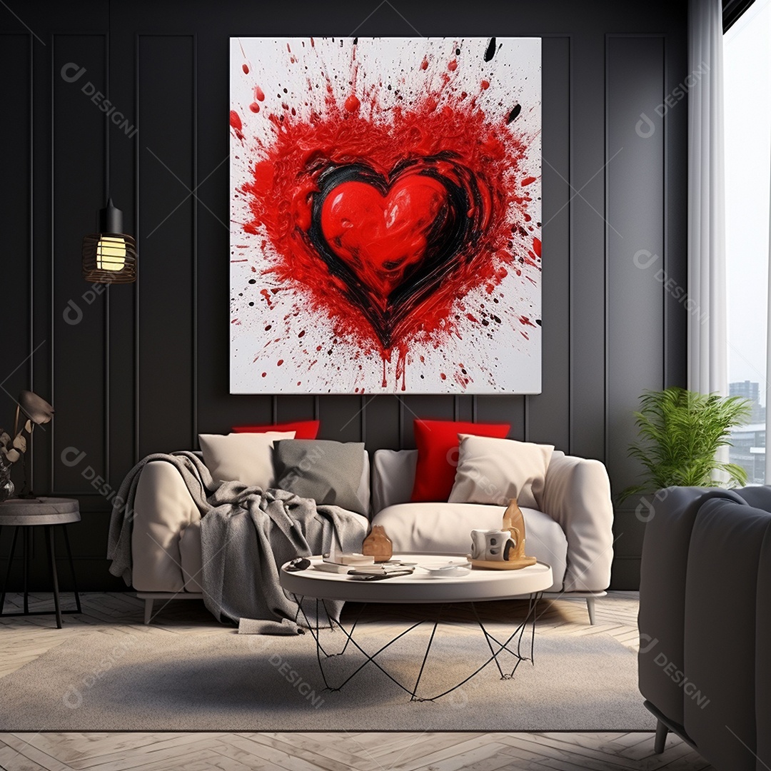 Arte de parede em tela emoldurada colorida sob uma sala de estar