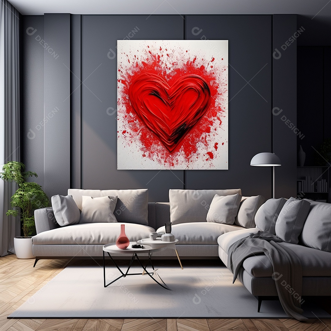 Arte de parede em tela emoldurada colorida sob uma sala de estar