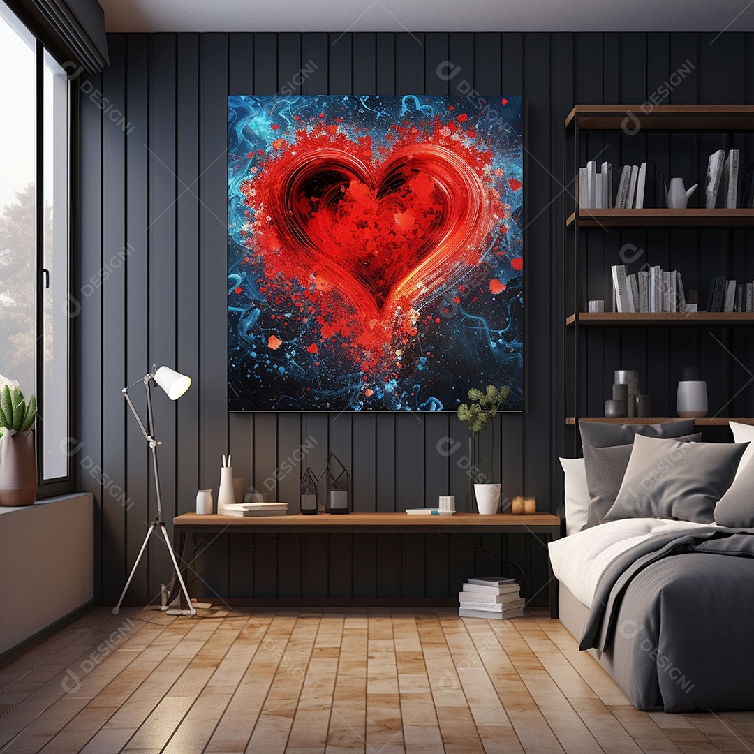 Arte de parede em tela emoldurada colorida sob uma sala de estar