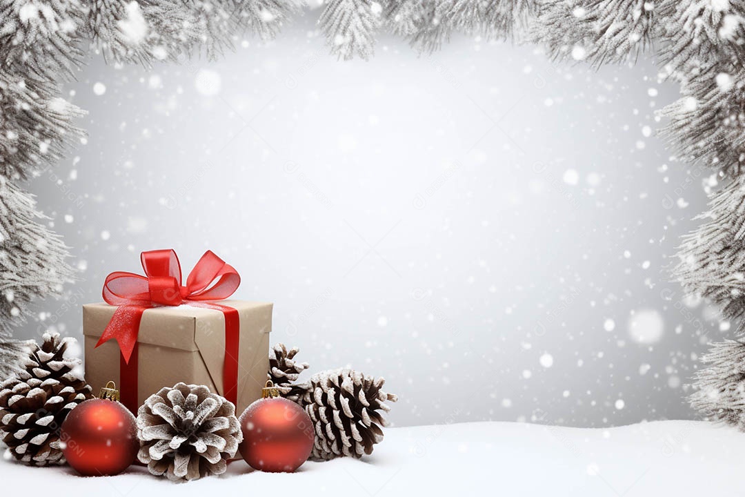 Saudações e decorações de feliz Natal bolas e pinheiros