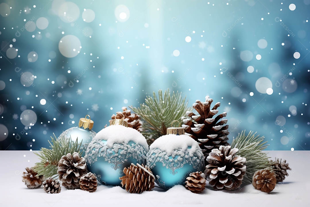 Saudações e decorações de feliz Natal bolas e pinheiros