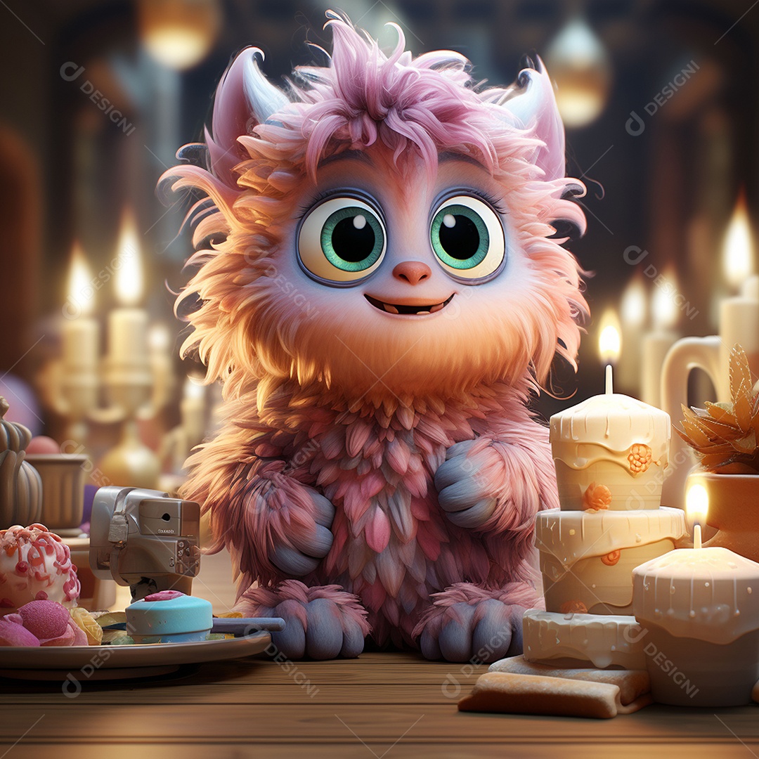 Clip art de bebê monstro com bolo de aniversário