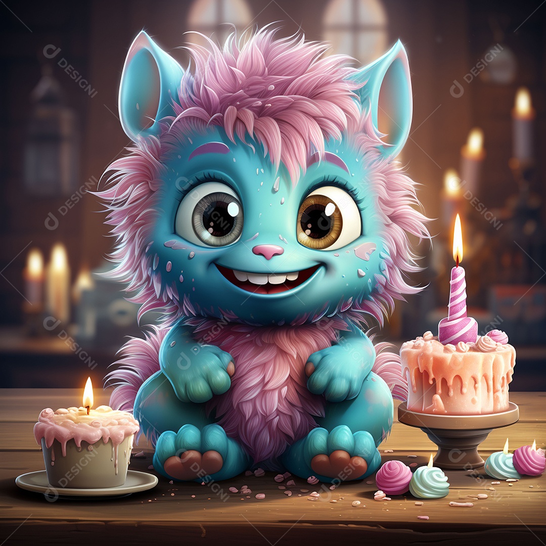 Clip art de bebê monstro com bolo de aniversário