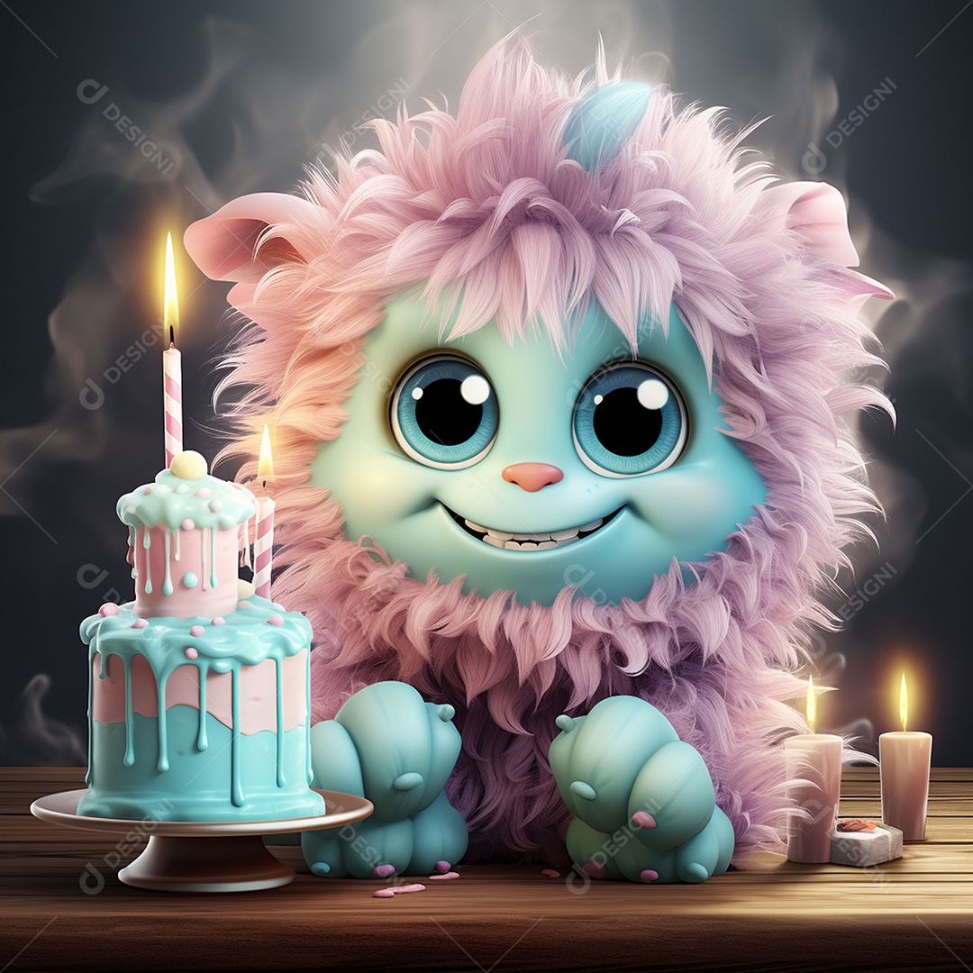 Clip art de bebê monstro com bolo de aniversário