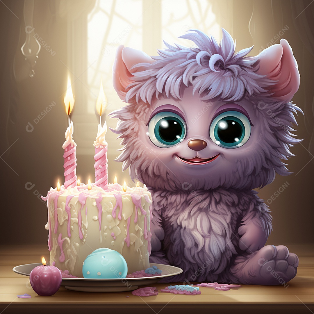 Clip art de bebê monstro com bolo de aniversário