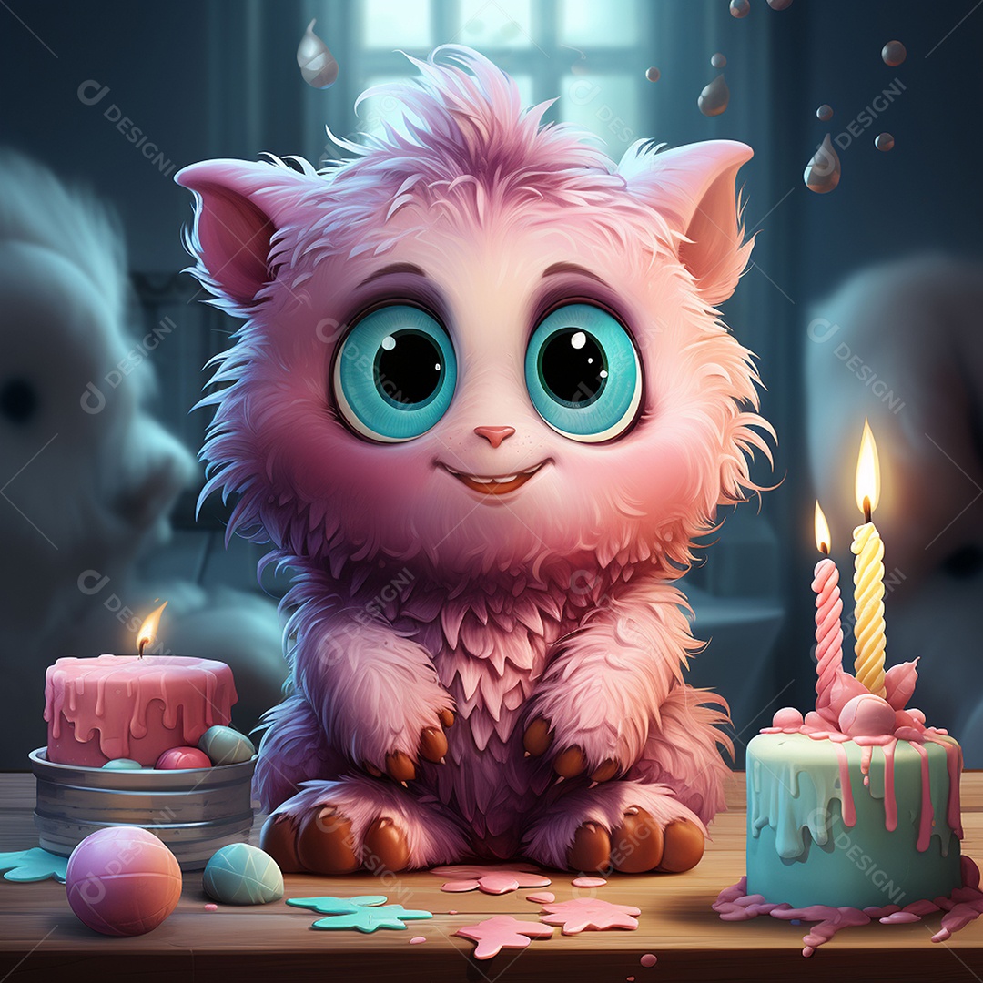 Clip art de bebê monstro com bolo de aniversário