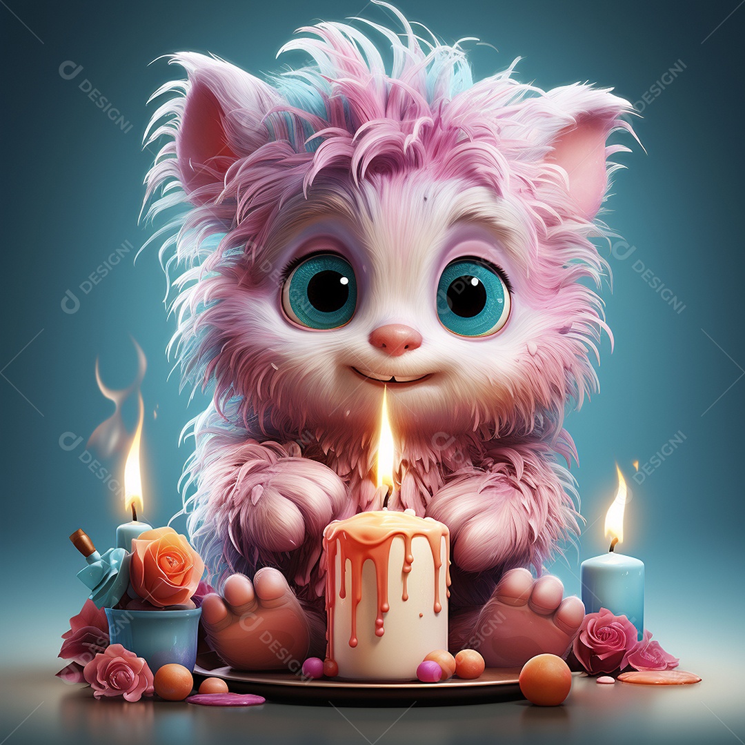 Clip art de bebê monstro com bolo de aniversário