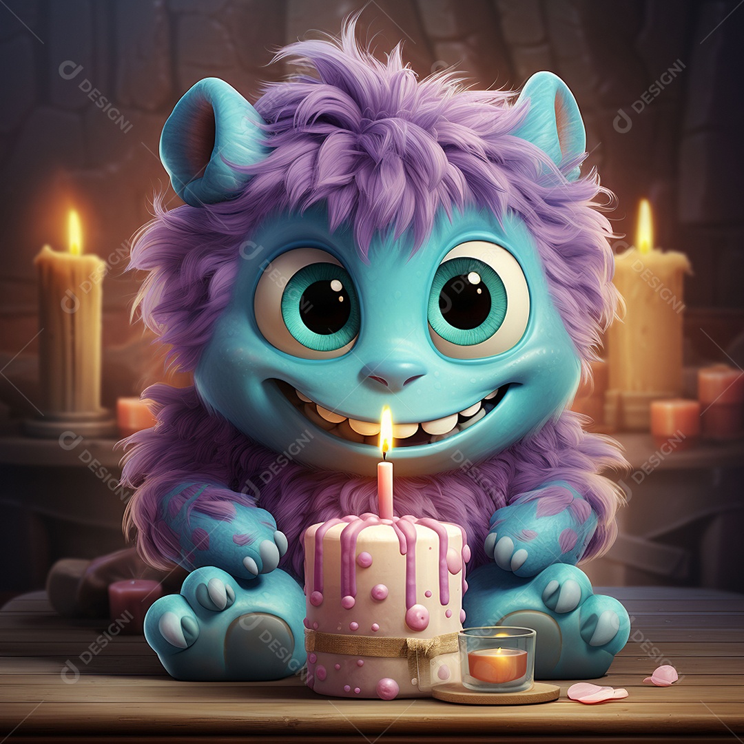 Clip art de bebê monstro com bolo de aniversário