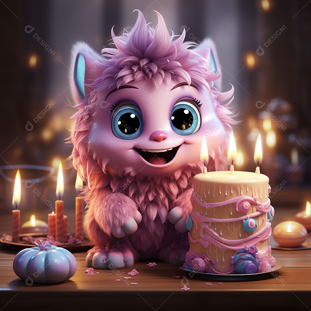 Clip art de bebê monstro com bolo de aniversário