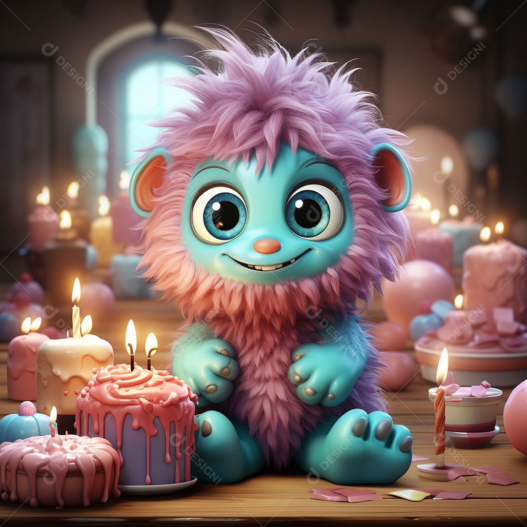 Clip art de bebê monstro com bolo de aniversário