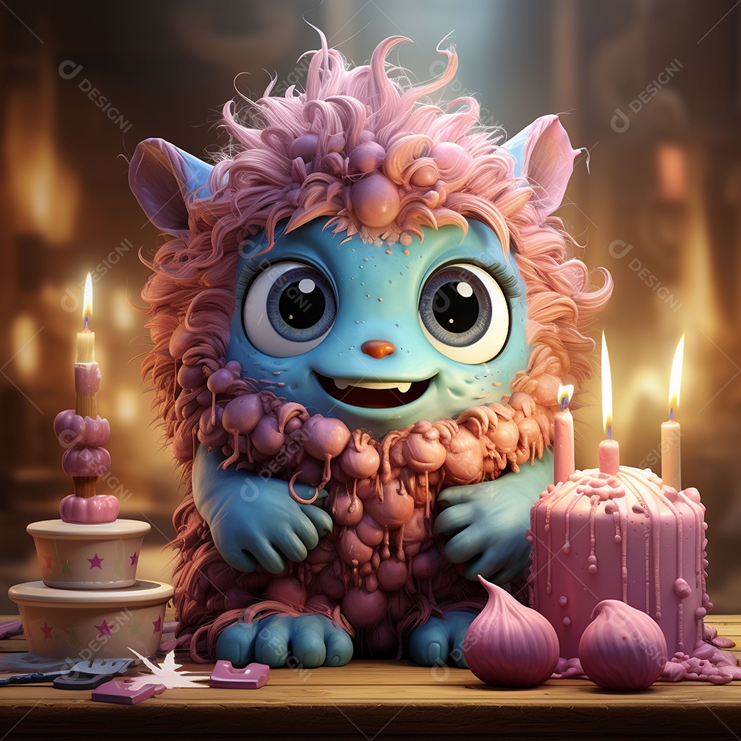 Clip art de bebê monstro com bolo de aniversário