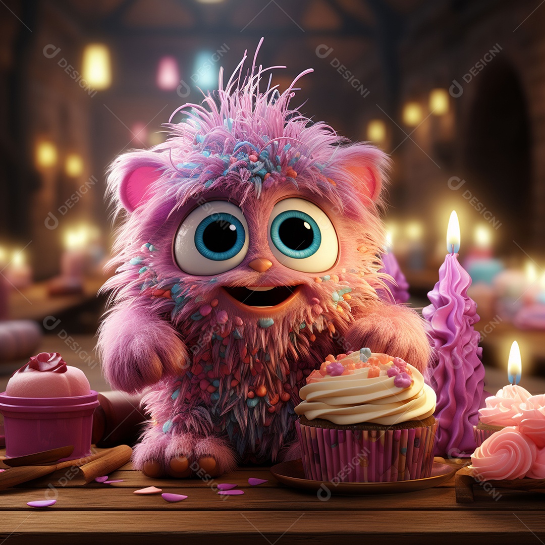 Clip art de bebê monstro com bolo de aniversário