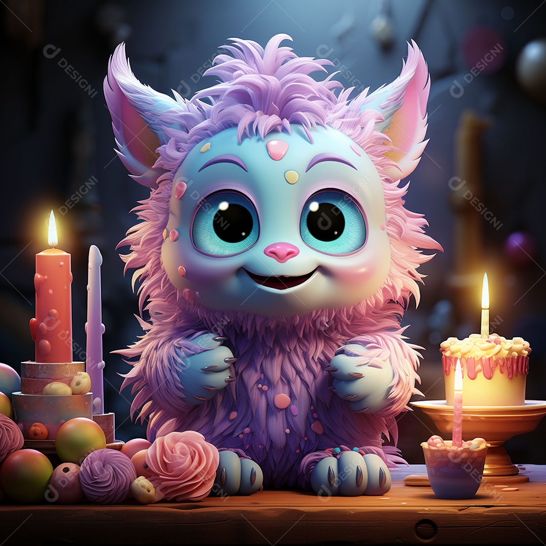 Clip art de bebê monstro com bolo de aniversário