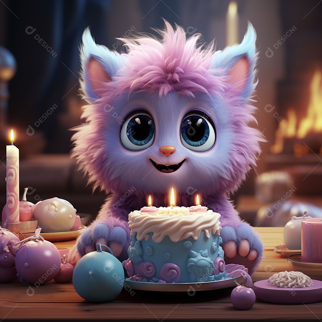 Clip art de bebê monstro com bolo de aniversário