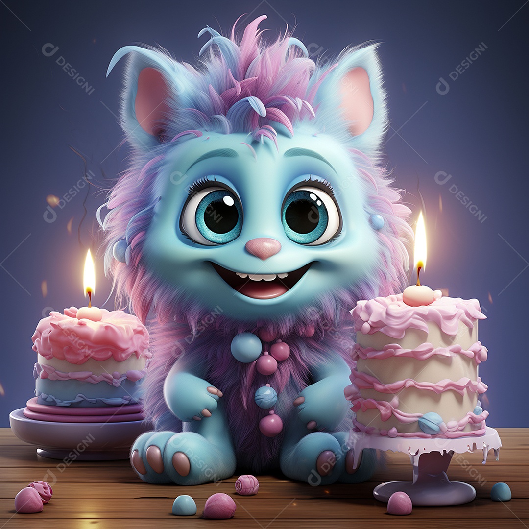 Clip art de bebê monstro com bolo de aniversário