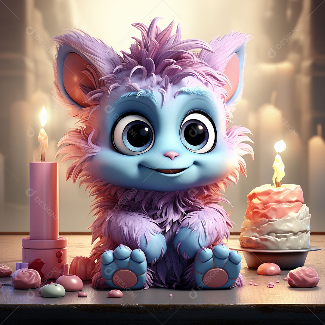 Clip art de bebê monstro com bolo de aniversário