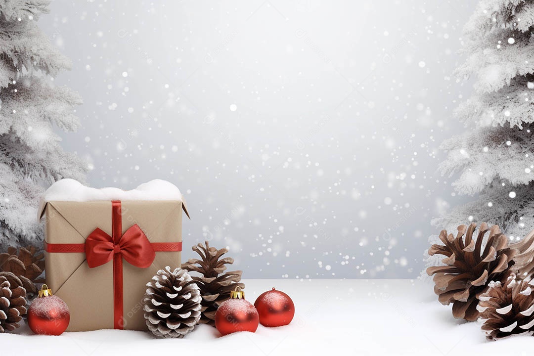 Saudações e decorações de feliz Natal bolas e pinheiros