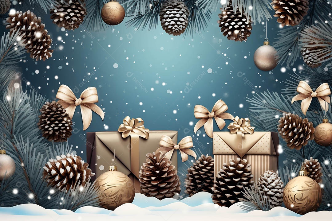 Saudações e decorações de feliz Natal bolas e pinheiros