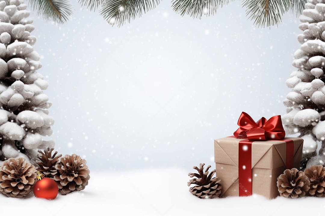 Saudações e decorações de feliz Natal bolas e pinheiros