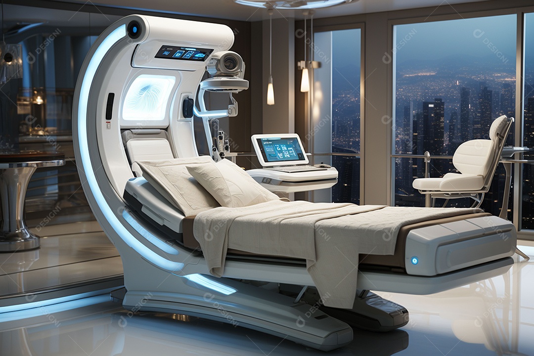 Futuro médico robô hospitalar com IA