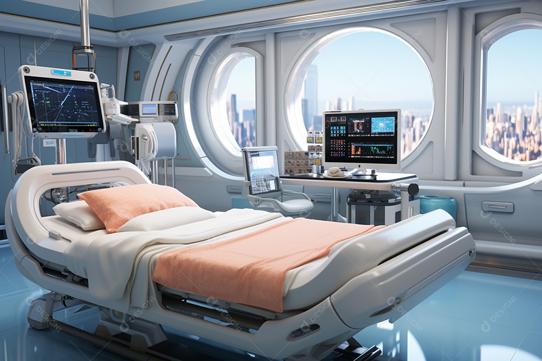 Futuro médico robô hospitalar com IA