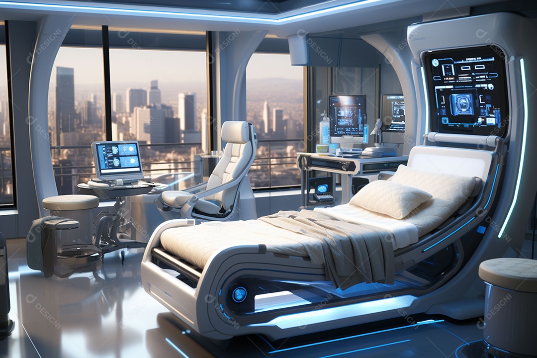 Futuro médico robô hospitalar com IA