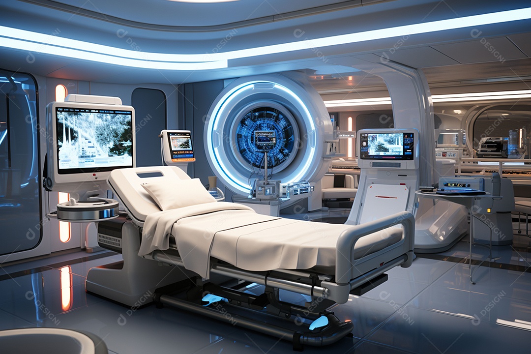 Futuro médico robô hospitalar com IA