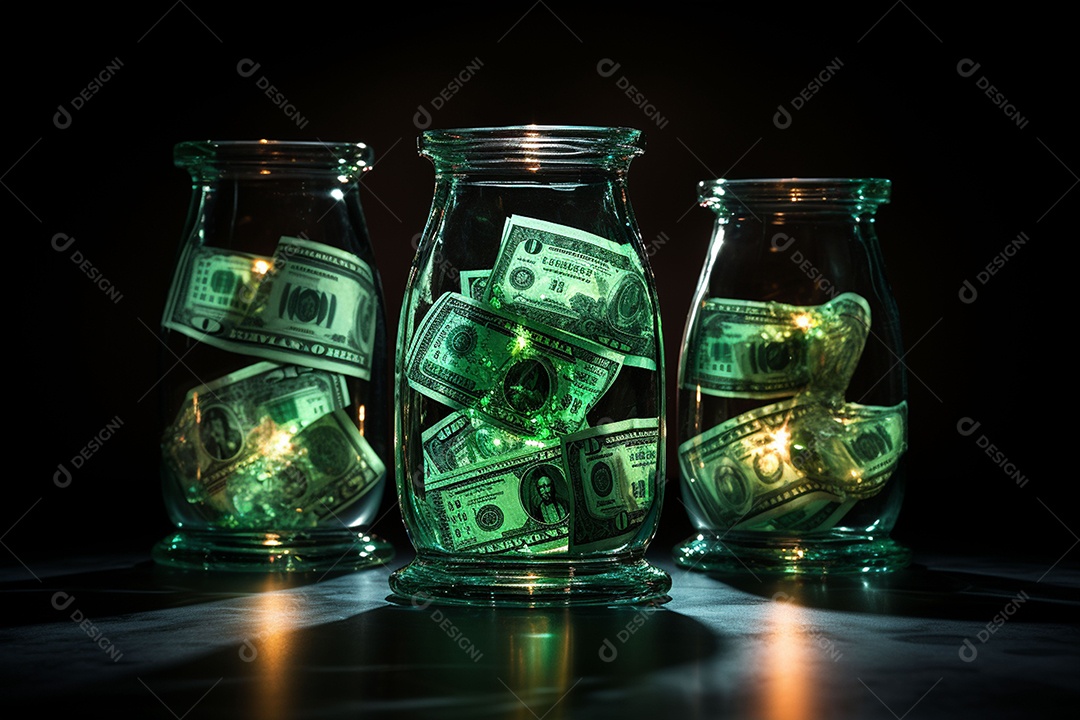 Símbolos de dólar de vidro contra fundo escuro