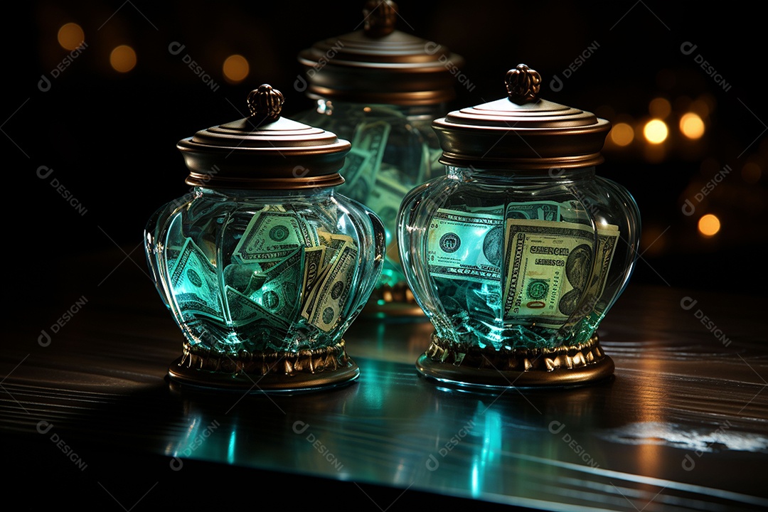 Símbolos de dólar de vidro contra fundo escuro