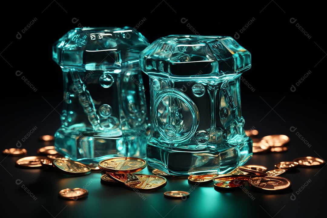 Símbolos de dólar de vidro contra fundo escuro