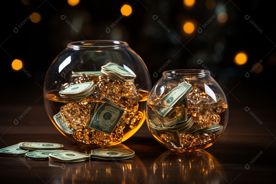 Símbolos de dólar de vidro contra fundo escuro