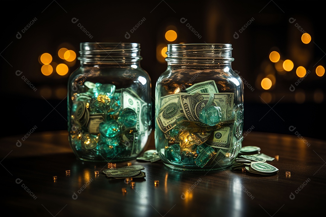 Símbolos de dólar de vidro contra fundo escuro