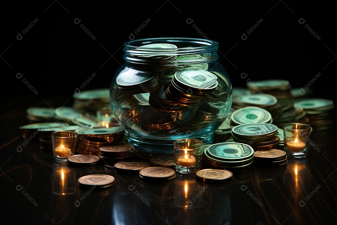 Símbolos de dólar de vidro contra fundo escuro