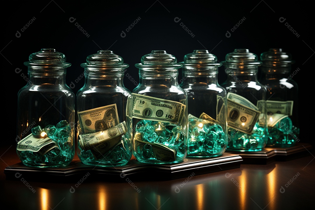 Símbolos de dólar de vidro contra fundo escuro