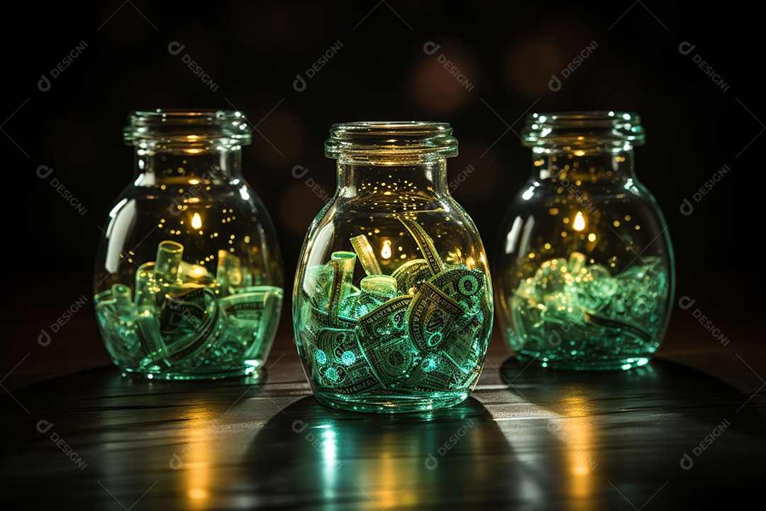 Símbolos de dólar de vidro contra fundo escuro