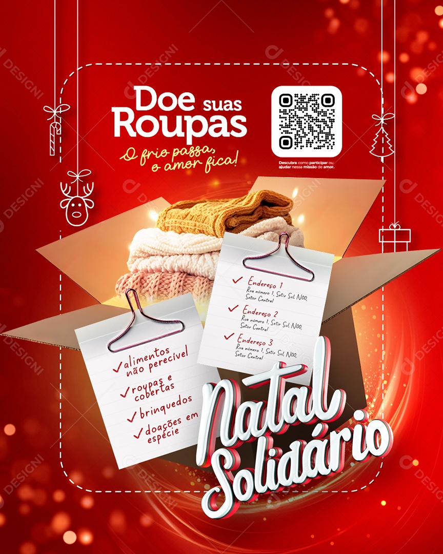 Campanha Publicitária Natal Solidário Flyer Doe suas Roupas o Frio passa e o Amor Fica Social Media PSD Editável