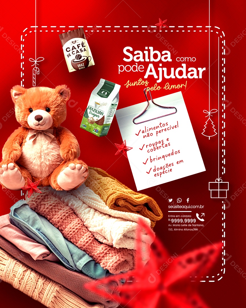Campanha Publicitária Natal Solidário Flyer Saiba como Pode Ajudar Social Media PSD Editável