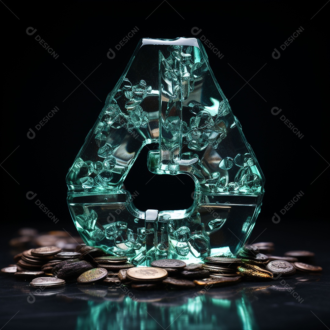 Vidro feito com cifrão contra fundo escuro